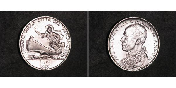 5 Лира Ватикан (1926-) Серебро Пий XII  (1876 - 1958)
