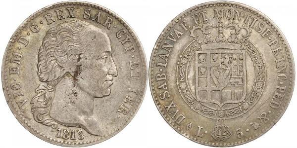 5 Лира Сардинское королевство (1324 - 1861) Серебро Виктор Эммануил I
