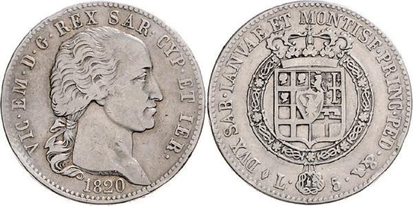 5 Лира Сардинское королевство (1324 - 1861) Серебро Виктор Эммануил I