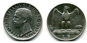 5 Ліра Kingdom of Italy (1861-1946) Срібло Віктор Емануїл III (1869 - 1947)