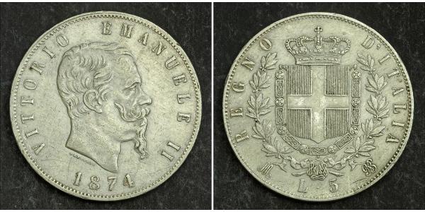 5 Ліра Kingdom of Italy (1861-1946) Срібло Victor Emmanuel II of Italy (1820 - 1878)