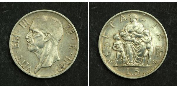 5 Ліра Kingdom of Italy (1861-1946) Срібло Віктор Емануїл III (1869 - 1947)