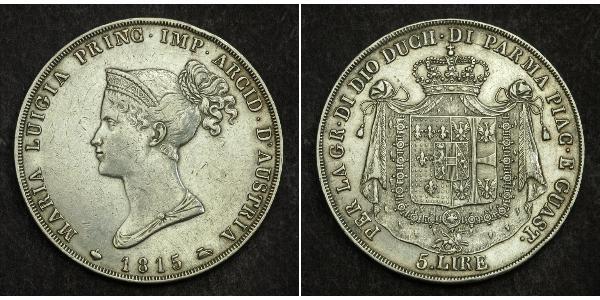 5 Ліра https://en.wikipedia.org/wiki/Duchy_of_Parma (1545 - 1859) / Італія Срібло Марія-Луїза Австрійська