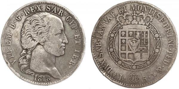 5 Ліра Сардинське королівство (1324 - 1861) Срібло Victor Emmanuel I of Sardinia