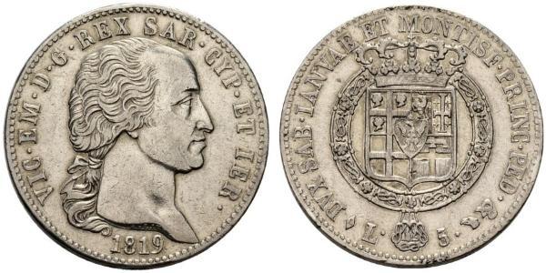 5 Ліра Сардинське королівство (1324 - 1861) Срібло Victor Emmanuel I of Sardinia