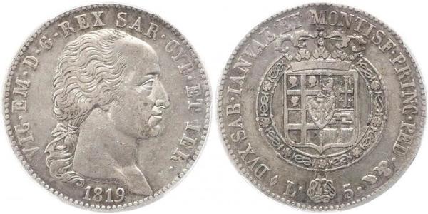 5 Ліра Сардинське королівство (1324 - 1861) Срібло Victor Emmanuel I of Sardinia