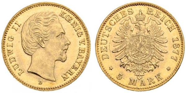 5 Марка Королевство Бавария (1806 - 1918) Золото Людвиг II (король Баварии)(1845 – 1886)