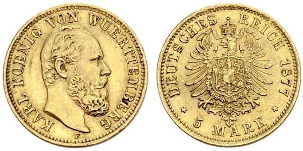 5 Марка Королевство Вюртемберг (1806-1918) Золото Карл I (король Вюртемберга)