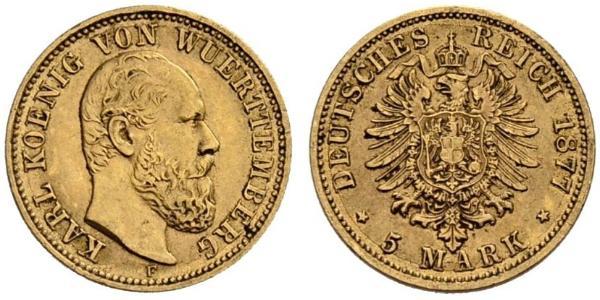5 Марка Королевство Вюртемберг (1806-1918) Золото Карл I (король Вюртемберга)