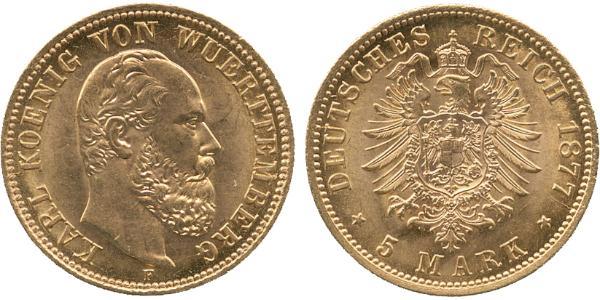 5 Марка Королівство Вюртемберг Золото Charles I of Württemberg