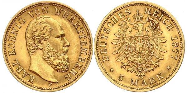 5 Марка Королівство Вюртемберг Золото Charles I of Württemberg