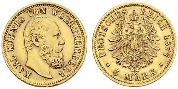 5 Марка Королівство Вюртемберг Золото Charles I of Württemberg