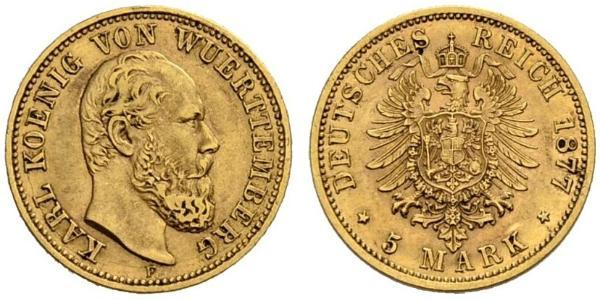 5 Марка Королівство Вюртемберг Золото Charles I of Württemberg