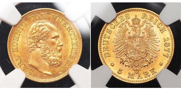 5 Марка Королівство Вюртемберг Золото Charles I of Württemberg