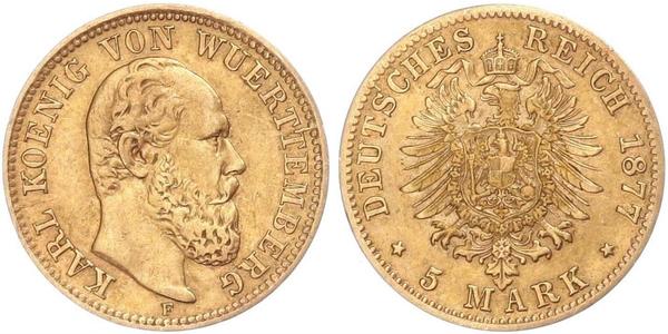 5 Марка Королівство Вюртемберг Золото Charles I of Württemberg