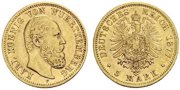 5 Марка Королівство Вюртемберг Золото Charles I of Württemberg