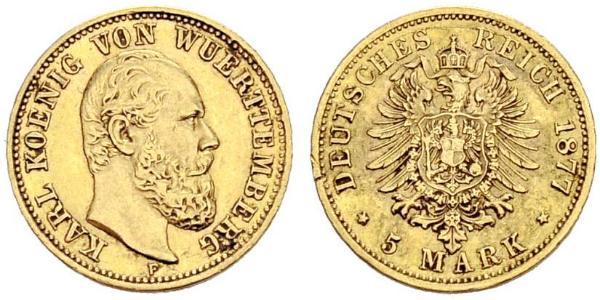 5 Марка Королівство Вюртемберг Золото Charles I of Württemberg