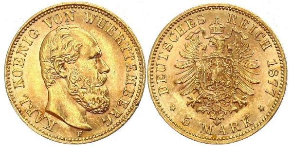 5 Марка Королівство Вюртемберг Золото Charles I of Württemberg
