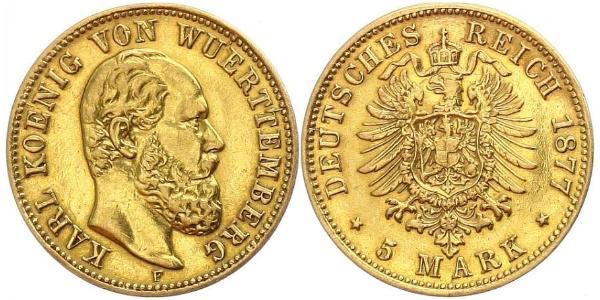 5 Марка Королівство Вюртемберг Золото Charles I of Württemberg
