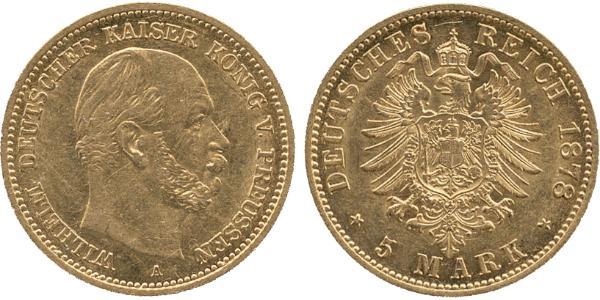 5 Марка Королівство Пруссія (1701-1918) Золото Wilhelm I, German Emperor (1797-1888)