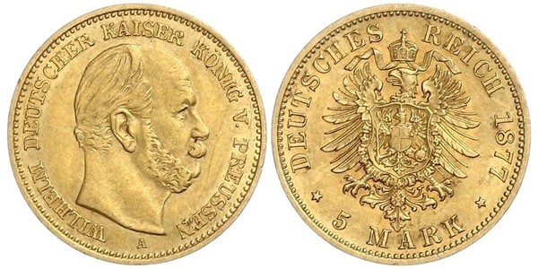 5 Марка Королівство Пруссія (1701-1918) Золото Wilhelm I, German Emperor (1797-1888)