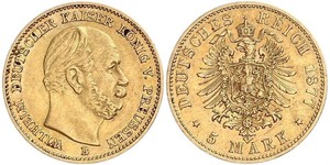 5 Марка Пруссия (королевство) (1701-1918) Золото Wilhelm I, German Emperor (1797-1888)