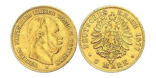 5 Марка Пруссия (королевство) (1701-1918) Золото Wilhelm I, German Emperor (1797-1888)