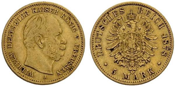 5 Марка Пруссия (королевство) (1701-1918) Золото Wilhelm I, German Emperor (1797-1888)