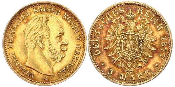 5 Марка Пруссия (королевство) (1701-1918) Золото Wilhelm I, German Emperor (1797-1888)