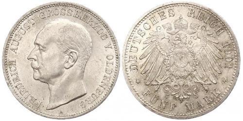 5 Марка Grand Duchy of Oldenburg (1814 - 1918) Серебро Фридрих Август III (король Саксонии) (1865-1932)