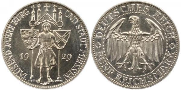 5 Марка Веймарская республика (1918-1933) Серебро 