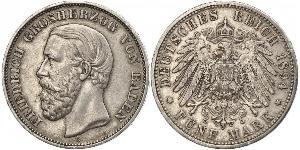 5 Марка Великое герцогство Баден (1806-1918) Серебро Фридрих I (великий герцог Баденский) (1826 - 1907)