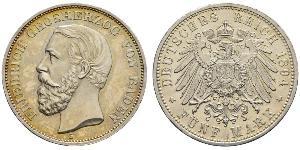 5 Марка Великое герцогство Баден (1806-1918) Серебро Фридрих I (великий герцог Баденский) (1826 - 1907)
