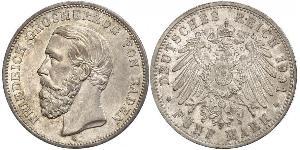 5 Марка Великое герцогство Баден (1806-1918) Серебро Фридрих I (великий герцог Баденский) (1826 - 1907)