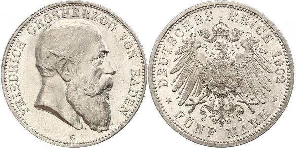5 Марка Великое герцогство Баден (1806-1918) Серебро Фридрих I (великий герцог Баденский) (1826 - 1907)