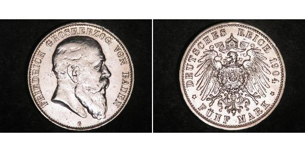 5 Марка Великое герцогство Баден (1806-1918) Серебро Фридрих I (великий герцог Баденский) (1826 - 1907)