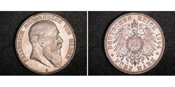 5 Марка Великое герцогство Баден (1806-1918) Серебро Фридрих I (великий герцог Баденский) (1826 - 1907)