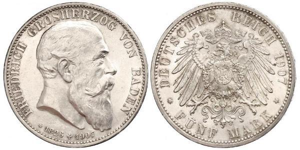 5 Марка Великое герцогство Баден (1806-1918) Серебро Фридрих I (великий герцог Баденский) (1826 - 1907)