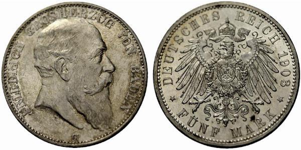 5 Марка Великое герцогство Баден (1806-1918) Серебро Фридрих I (великий герцог Баденский) (1826 - 1907)