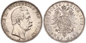 5 Марка Великое герцогство Гессен (1806 - 1918) Серебро Людвиг III (великий герцог Гессенский)
