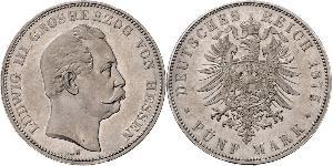 5 Марка Великое герцогство Гессен (1806 - 1918) Серебро Людвиг III (великий герцог Гессенский)