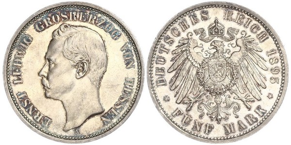 5 Марка Великое герцогство Гессен (1806 - 1918) Серебро Эрнст Людвиг (великий герцог Гессенский) (1868 - 1937)
