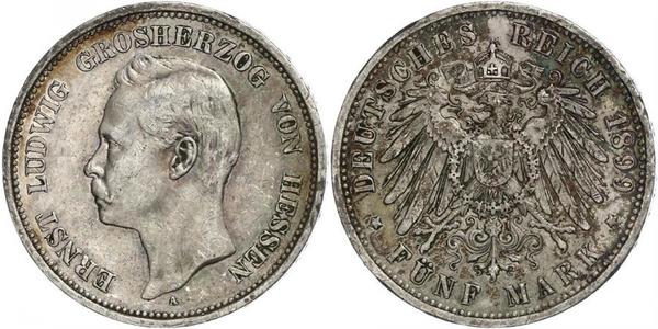 5 Марка Великое герцогство Гессен (1806 - 1918) Серебро Эрнст Людвиг (великий герцог Гессенский) (1868 - 1937)