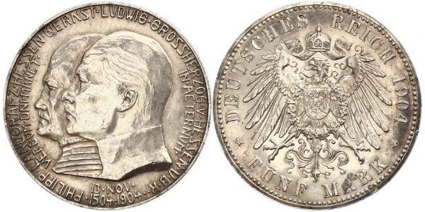 5 Марка Великое герцогство Гессен (1806 - 1918) Серебро Эрнст Людвиг (великий герцог Гессенский) (1868 - 1937)