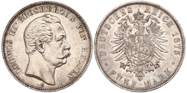 5 Марка Великое герцогство Гессен (1806 - 1918) Серебро Людвиг III (великий герцог Гессенский)