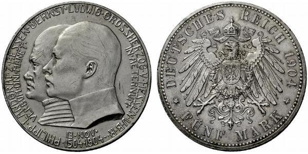 5 Марка Великое герцогство Гессен (1806 - 1918) Серебро Эрнст Людвиг (великий герцог Гессенский) (1868 - 1937)