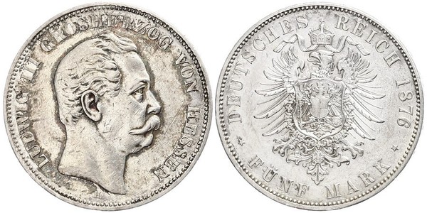 5 Марка Великое герцогство Гессен (1806 - 1918) Серебро Людвиг III (великий герцог Гессенский)