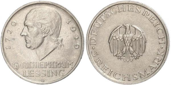 5 Марка Германская империя (1871-1918) Серебро Лессинг, Готхольд Эфраим