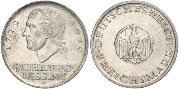 5 Марка Германская империя (1871-1918) Серебро Лессинг, Готхольд Эфраим