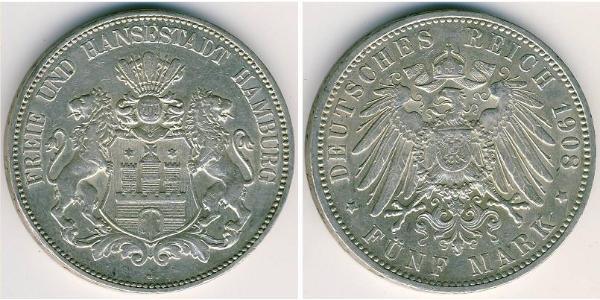 5 Марка Германская империя (1871-1918) / Гамбург Серебро 